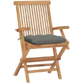 The Living Store Gartenstühle mit Grauen Kissen 4 Stk. Massivholz Teak
