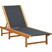 The Living Store Sonnenliege mit Tisch Massivholz Akazie und Textilene