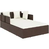 The Living Store Sonnenliege mit Kissen Braun 182x118x63 cm Poly Rattan