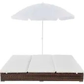 The Living Store Outdoor-Loungebett mit Sonnenschirm Poly Rattan Braun