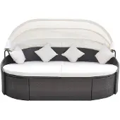 The Living Store Outdoor-Loungebett mit Dach Poly Rattan Braun