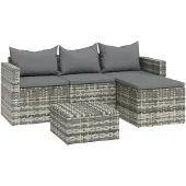 The Living Store 3-tlg. Garten-Lounge-Set mit Kissen Grau Poly Rattan