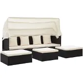 The Living Store Garten-Sonneninsel mit Dach Schwarz Poly Rattan