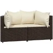 The Living Store Garten-Ecksofas mit Kissen 2 Stk. Braun Poly Rattan
