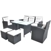 The Living Store 6-tlg. Garten-Essgruppe mit Auflagen Poly Rattan Schwarz