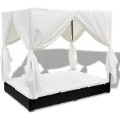 The Living Store Outdoor-Loungebett mit Vorhang Poly Rattan Schwarz