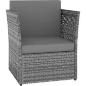 The Living Store Gartensessel mit Hocker Poly Rattan Anthrazit