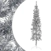 The Living Store Künstlicher Halb-Weihnachtsbaum Ständer Schlank Silbern 180 cm
