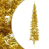 The Living Store Künstlicher Halb-Weihnachtsbaum mit Ständer Schlank Gold 240 cm