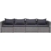 The Living Store 4-tlg. Garten-Sofagarnitur mit Kissen Grau Poly Rattan