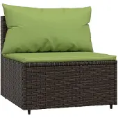 The Living Store Garten-Mittelsofa mit Kissen Braun Poly Rattan