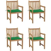 vidaXL Gartenstühle 4 Stk. mit Grünen Kissen Massivholz Teak