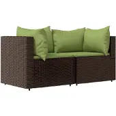 The Living Store Garten-Ecksofas mit Kissen 2 Stk. Braun Poly Rattan