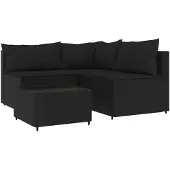 The Living Store 4-tlg. Garten-Lounge-Set mit Kissen Schwarz Poly Rattan