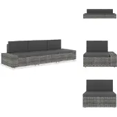 vidaXL Modulares 3-Sitzer-Sofa Poly Rattan Grau - Gartensofaelemente