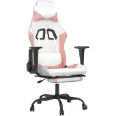 vidaXL Gaming-Stuhl mit Massage & Fußstütze Weiß und Rosa Kunstleder