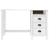The Living Store Schreibtisch Hill mit 3 Schubladen 120x50x74 cm Kiefernholz