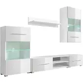 The Living Store Fünfteilige Wohnwand TV-Schrank mit LED-Beleuchtung Weiß