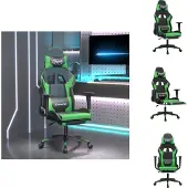 vidaXL Gaming-Stuhl mit Massage & Fußstütze Schwarz & Grün Kunstleder - Gaming-Sessel