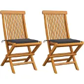 vidaXL Klappstühle mit Anthrazit Kissen 2 Stk. Massivholz Teak