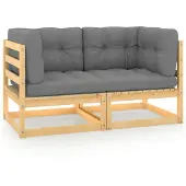 vidaXL Gartensofa 2-Sitzer mit Kissen Kiefer Massivholz