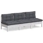 The Living Store 3-Sitzer-Gartensofa mit Anthrazit Kissen Massivholz Kiefer
