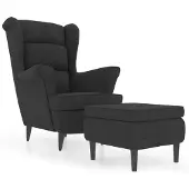 The Living Store Ohrensessel mit Hocker Dunkelgrau Samt