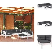 vidaXL 9-tlg. Garten-Lounge-Set mit Kissen Weiß Kiefer Massivholz - Gartenmöbel-Sets