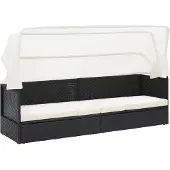 vidaXL Gartensofa mit Sonnendach Schwarz Poly Rattan