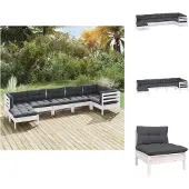 vidaXL 7-tlg. Garten-Lounge-Set mit Kissen Weiß Kiefer Massivholz - Gartenmöbel-Sets