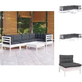 vidaXL 6-tlg. Garten-Lounge-Set mit Kissen Weiß Kiefernholz - Gartenmöbel-Sets