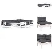 vidaXL 13-tlg. Garten-Lounge-Set mit Kissen Weiß Massivholz Kiefer - Gartenmöbel-Sets