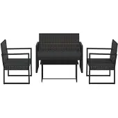vidaXL 4-tlg. Garten-Lounge-Set mit Kissen Schwarz Poly Rattan