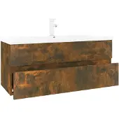 The Living Store Waschbeckenschrank mit Einbaubecken Räuchereiche Holzwerkstoff