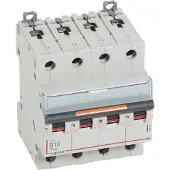 Legrand 409741 DX3 Leitungsschutzschalter B-Charakteristik, 10A, 4-polig, 25kA, 400VAC, 4TE