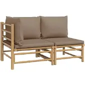 vidaXL 2-tlg. Garten-Lounge-Set mit Taupe Kissen Bambus