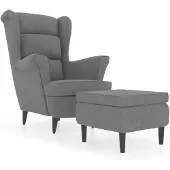 The Living Store Ohrensessel mit Hocker Hellgrau Samt