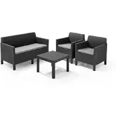 Keter Orlando Gartenmöbel-Set + kleiner Tisch, Graphit, 226615