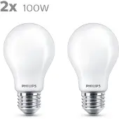 Philips Filament-Lampe Milchglas 100W A60 E27 x2, 10,5 W, 100 W, E27, 1521 lm, 15000 h, Warmweiß
