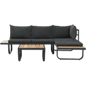 The Living Store 2-tlg. Garten-Ecksofa-Set mit Auflagen Aluminium WPC