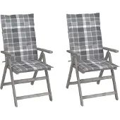 vidaXL Verstellbare Gartenstühle mit Auflagen 8 Stk. Grau Akazienholz