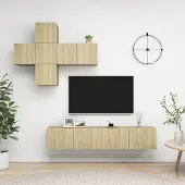 The Living Store 7-tlg. TV-Schrank-Set Sonoma-Eiche Holzwerkstoff