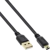 InLine USB 2.0 Flachkabel, USB A ST an Mini-B ST (5pol.), schwarz, 5m, 5 m, USB A, Mini-USB B, USB 2.0, Stecker/Stecker, Schwarz