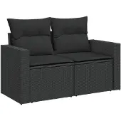 vidaXL Gartensofa mit Kissen 2-Sitzer Schwarz Poly Rattan