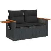 vidaXL Gartensofa mit Kissen 2-Sitzer Schwarz Poly Rattan