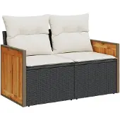 vidaXL Gartensofa mit Kissen 2-Sitzer Schwarz Poly Rattan