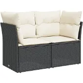 vidaXL Gartensofa mit Kissen 2-Sitzer Schwarz Poly Rattan