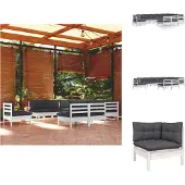 vidaXL 10-tlg. Garten-Lounge-Set mit Kissen Weiß Kiefer Massivholz - Gartenmöbel-Sets