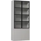 Woood Vitrine "Basic", weiß, B:101cm H:230cm T:40cm, FSC-zertifizierter Holzwerkstoff, Schränke, Vitrine, mit vier Türen, Breite 101 cm