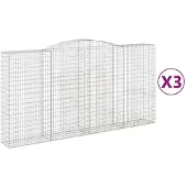 vidaXL Gabionen mit Hochbogen 3 Stk. 400x50x200/220cm Verzinktes Eisen